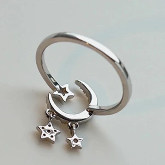 NEW MOON STAR 925 STERLING STERLING ADJUSTABLE RING, CUTE RING, SHINY RING. - Picture 6 of 6